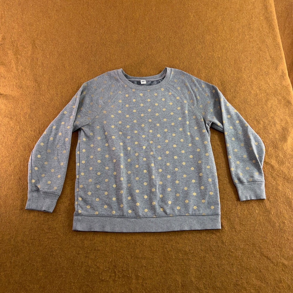 Old Navy Womens Medium Gray Gold Polka Dot Raglan Fleece Pullover Sweatshirt New